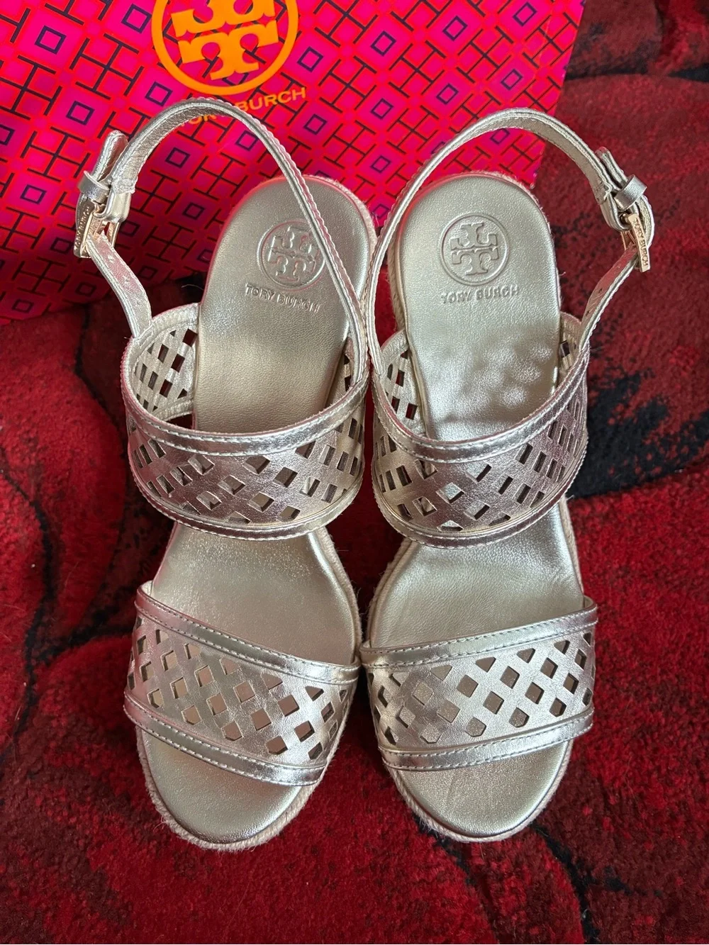 Tory Burch Metallic Gold Espadrille Wedges